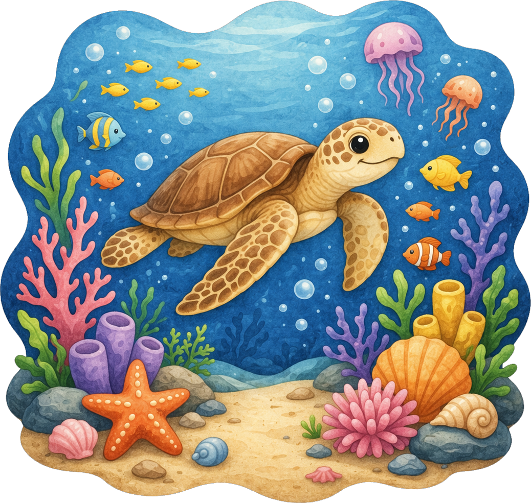 Fröhliche Unterwasserwelt mit einer Schildkröte