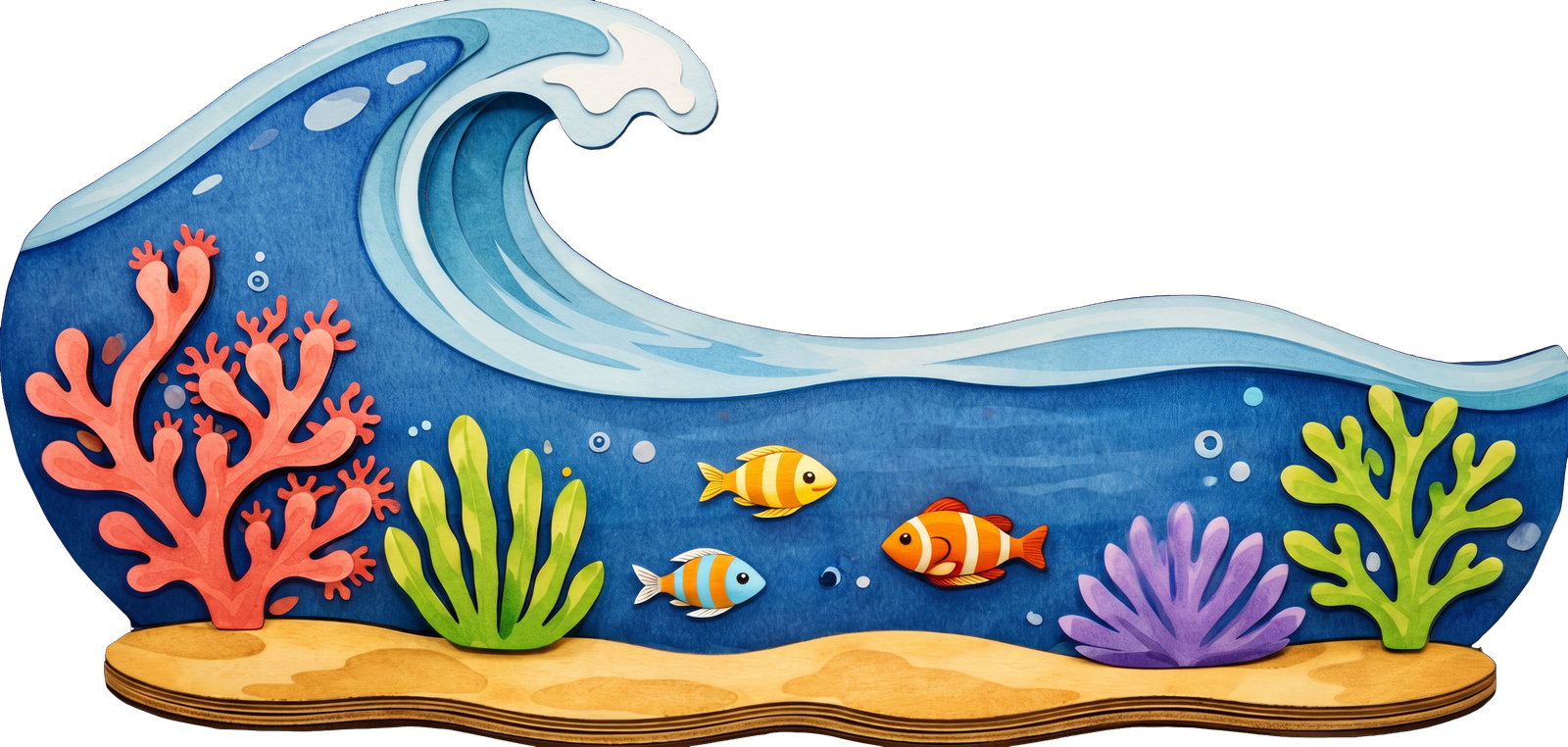 Unterwasserlandschaft mit Welle und tropischen Fischen